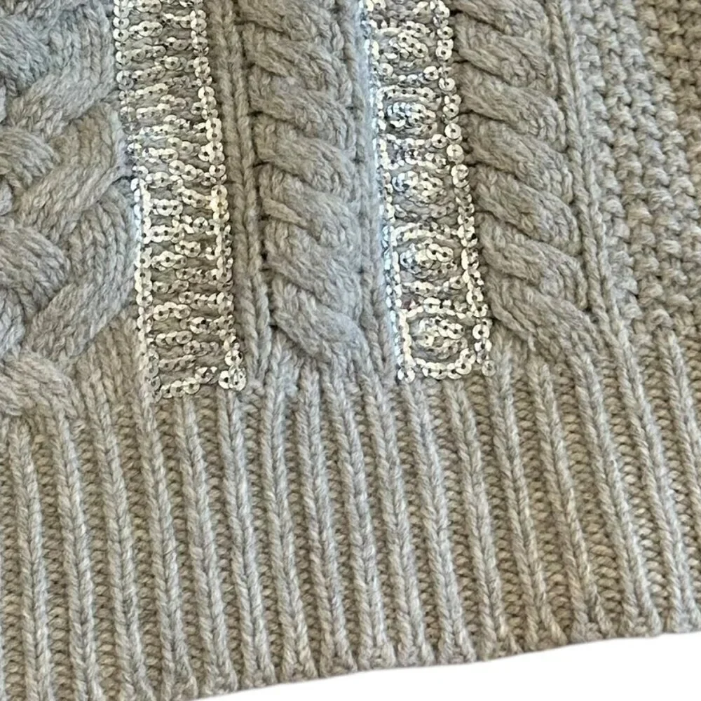 J. Crew Grey Cable Knit Pullover Sweater Crew Neck Sequin Stripe Size XS Women's